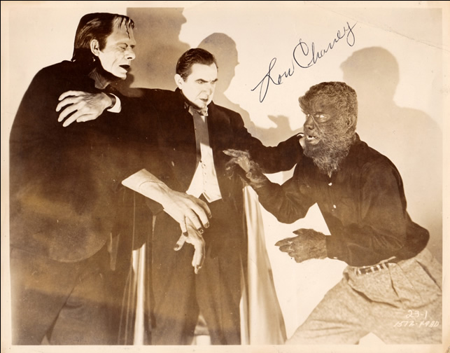 Stan Nicholls - publicity shot from Abbott and Costello Meet Frankenstein, signed by Lon Chaney Jr. 