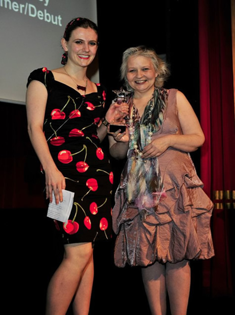 Deborah Miller presents the Morningstar Award to Helen Lowe at the 2012 Gemmell Awards