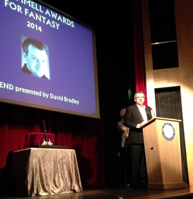 SFX magazine editor Dave Bradley presents the Legend Award at the 2014 David Gemmell Awards for Fantasy