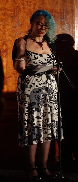 Gaie Sebold presents the Ravenheart Award at the 2015 Gemmell Awards