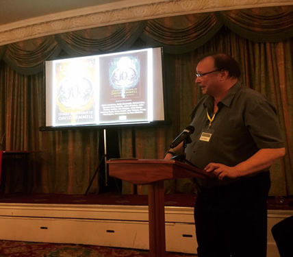 Andy Remic presenting the 2016 David Gemmell Ravenheart Award.