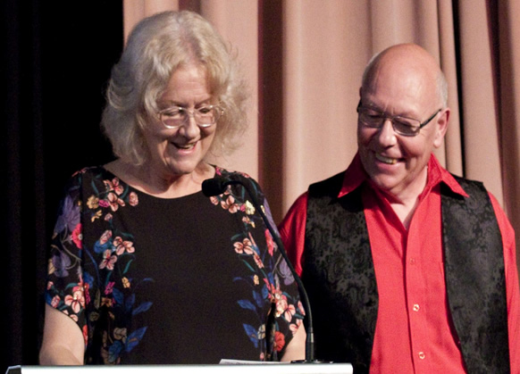 Anne and Stan Nicholls presenting at the David Gemmell Awards for Fantasy 2017